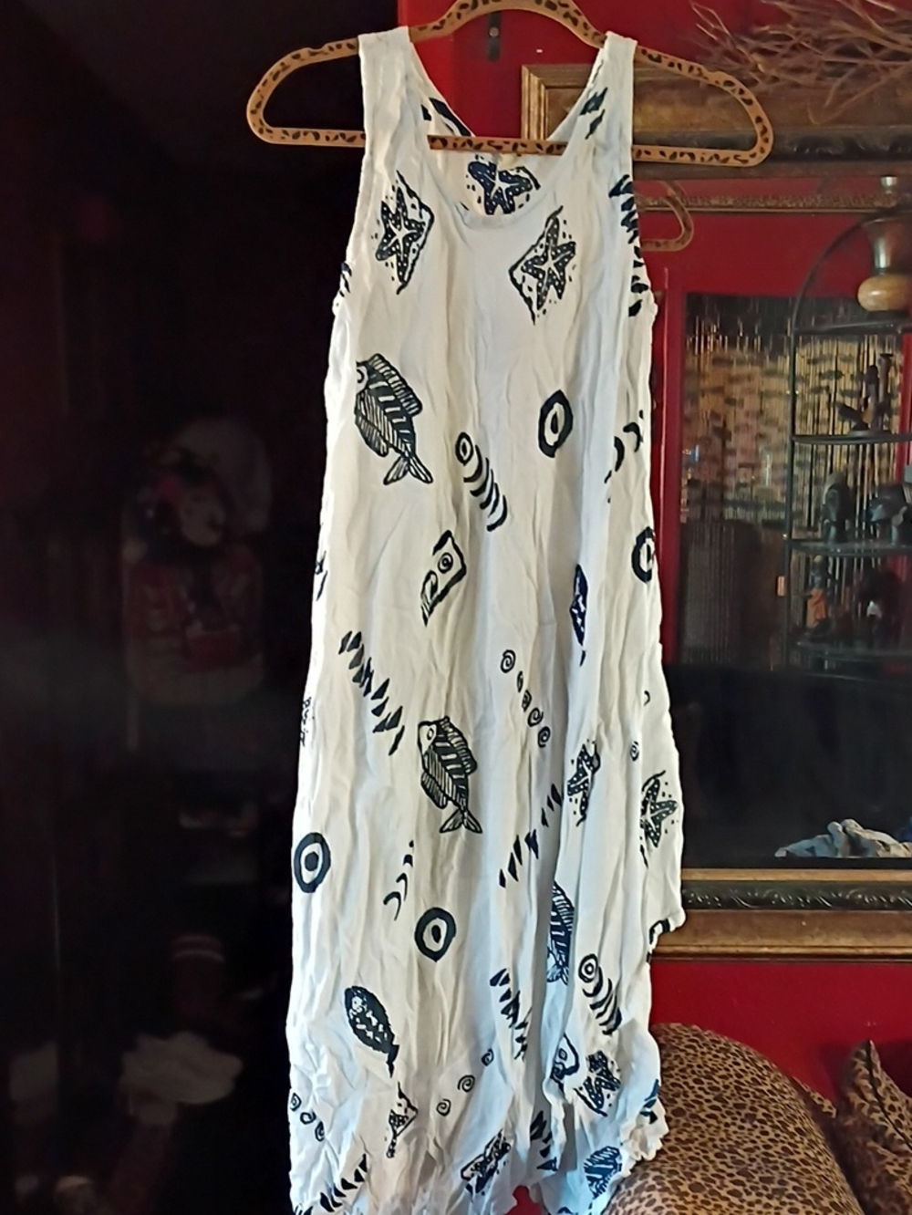 Exist White Maxi Dress with Navy Fish & Geometric Print